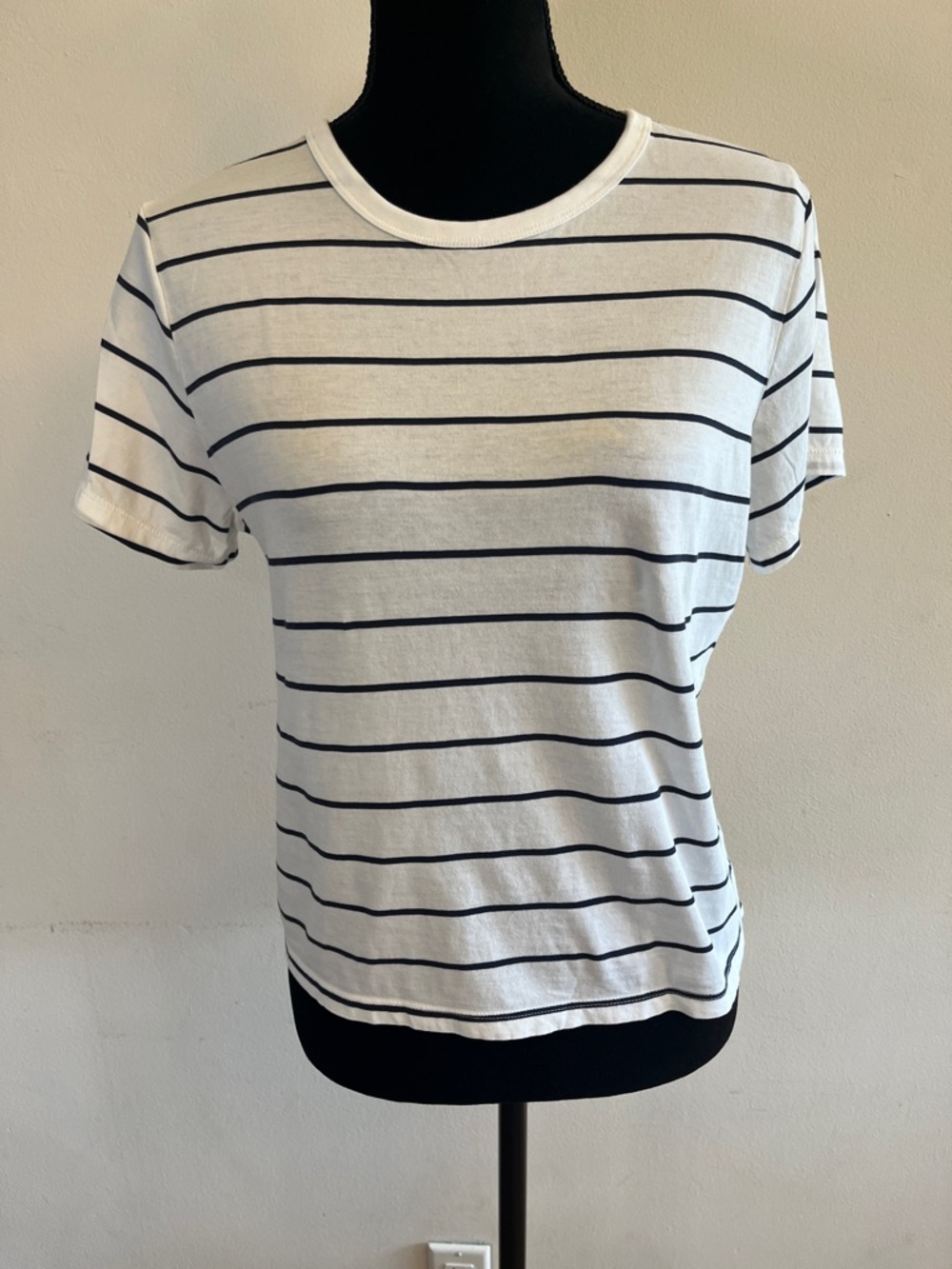 Abercrombie & Fitch White Tee with Navy Stripes